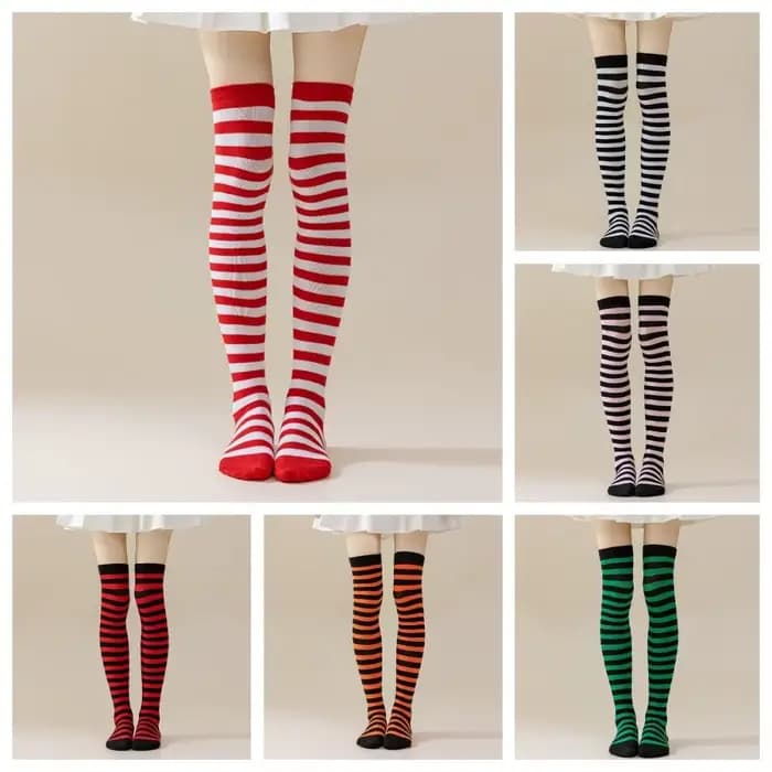 Cadeau de noël garder au chaud bas à rayures colorées absorbent la sueur doux sur les chaussettes au genou mignon mince