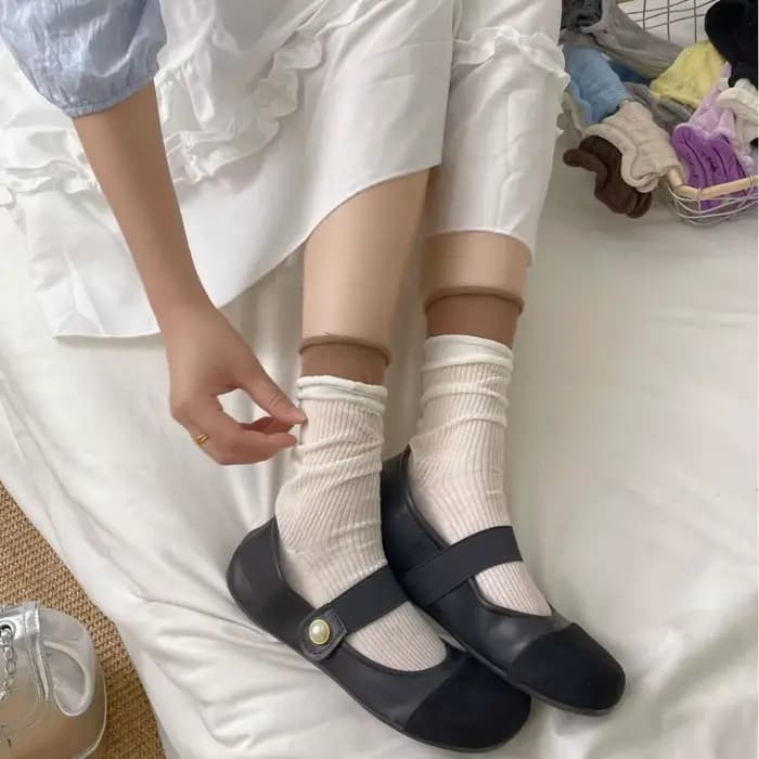 Chaussettes mi-mollet côtelées doubles assorties pour femmes