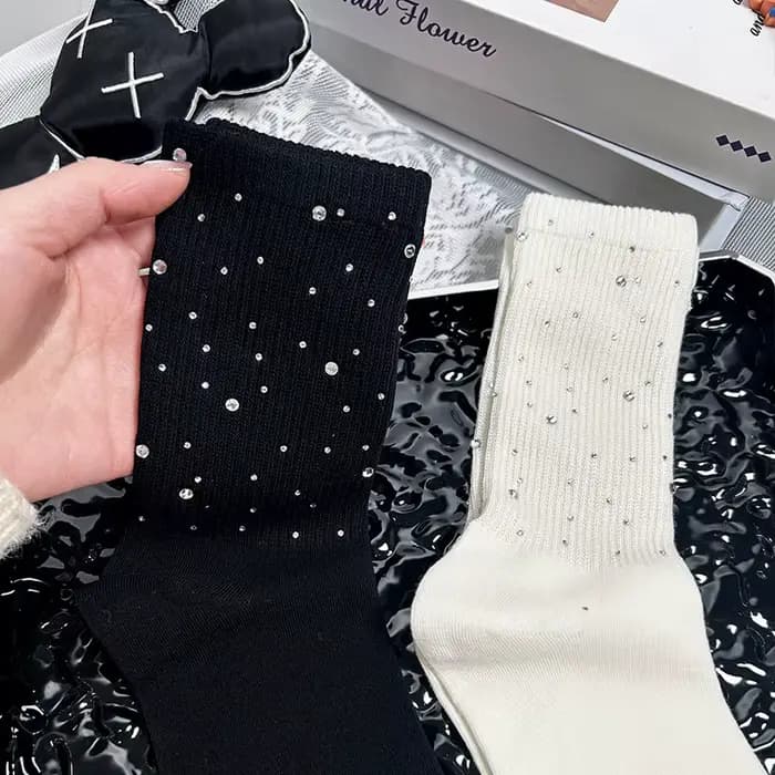 1/2/4 paires diamant brillant marée chaussettes diamant chaud luxe strass moyen Tube femmes chaussettes quatre saisons mode coton bonneterie