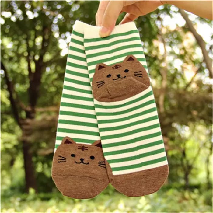 Femmes dessin animé rayé chaussettes automne hiver coloré Kawaii chat visage chaussette dames femme coton amusant
