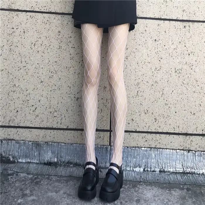 Collants en nylon résille en maille pour femmes, bas de corps longs, jacquard, pied d'étape, couture de mode, lingerie pour dames, bonneterie noire, collants sexy