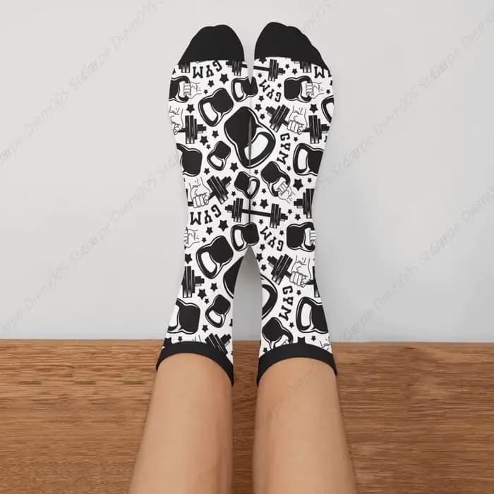 Fitness Club noir haltères décontracté drôle Funky nouveauté chaussettes pour hommes femmes
