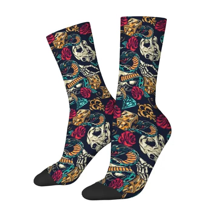 Chaussettes rétro à motif de crâne et de rose
