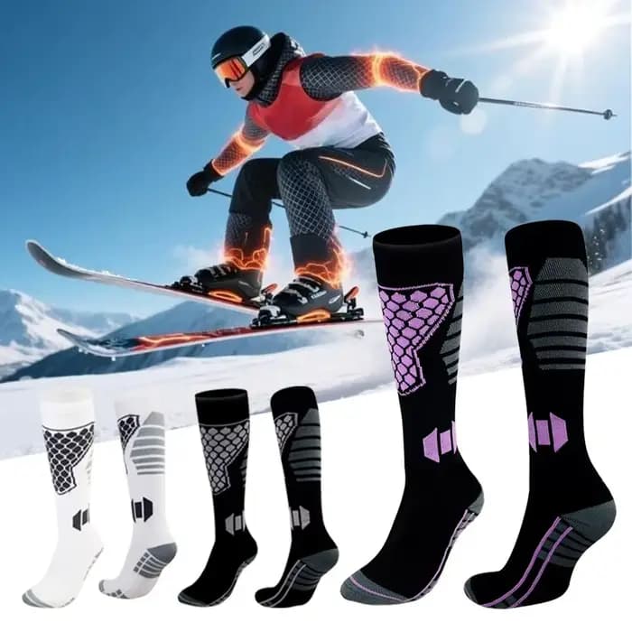 Nouvelles chaussettes de ski épaisses antidérapantes respirantes, chaussettes hautes jusqu'au genou, chaussettes de compression thermique anti-humidité pour les sports d'hiver