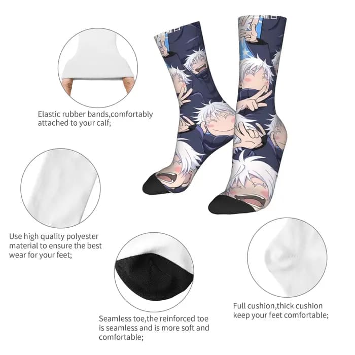 Gojo Sensei Anime Manga chaussettes bas modernes hiver anti-dérapant adultes hommes