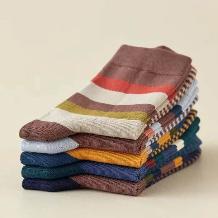 5 paires de chaussettes en coton peigné pour hommes, chaussettes de Compression pour fête en plein air, mode colorée carrée et à rayures, chaussettes pour robe heureuse pour hommes