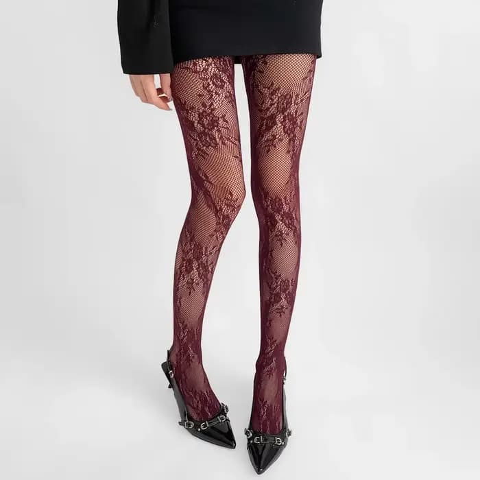 Collants en maille de dentelle ajourée blanche et noire