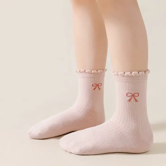 3 paires de chaussettes pour enfants de couleurs mélangées aléatoires avec motifs de nœuds en dentelle pour filles et