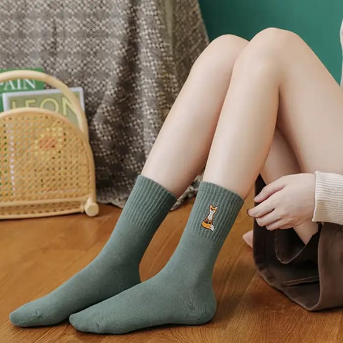 Nouveau mignon broderie renard dessin animé animaux chaussettes drôle