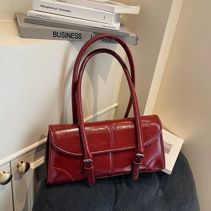 Sac à main en cuir PU bordeaux de haute qualité, élégant, avec boucle magnétique, sac à bandoulière