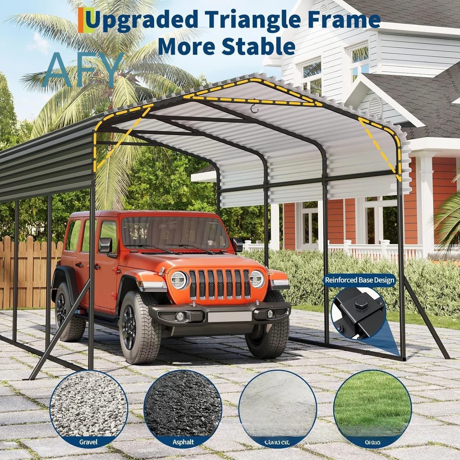Garage métallique robuste en acier galvanisé avec toit renforcé, base renforcée, pour ombrage extérieur, tracteurs, camions, voitures