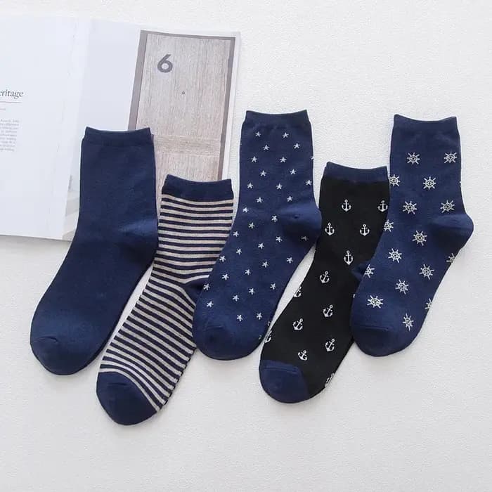 Chaussettes rayées en coton bleu marine pour hommes