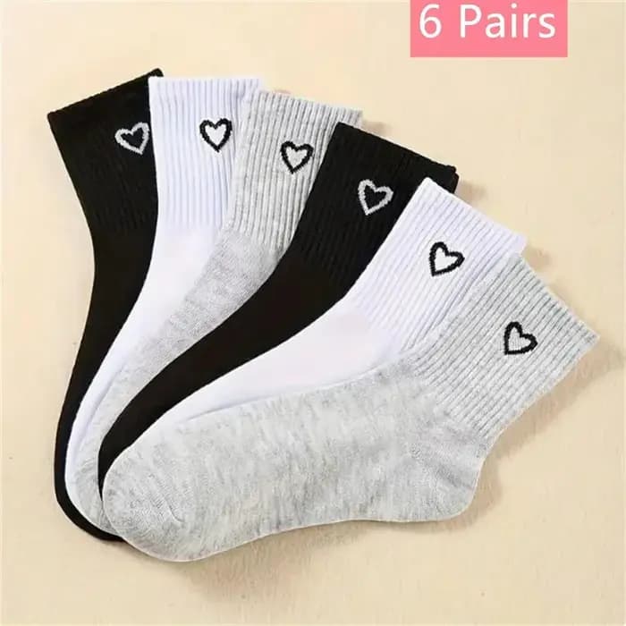 1/3/6 paires couleur unie amour coeur noir blanc femmes sport chaussettes courtes mode mignon dame fille cheville