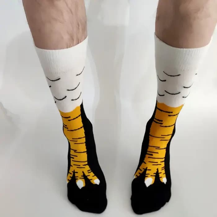 Hommes drôle patte de poulet équipage chaussettes poule pieds jaune longue jambe homme Couple école Freak 3D