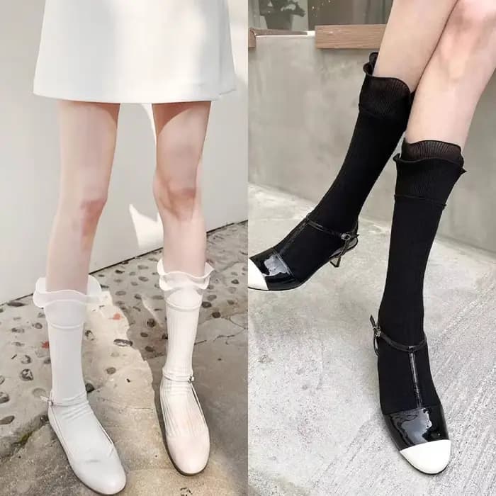 Chaussettes mi-mollet à double volants pour femmes