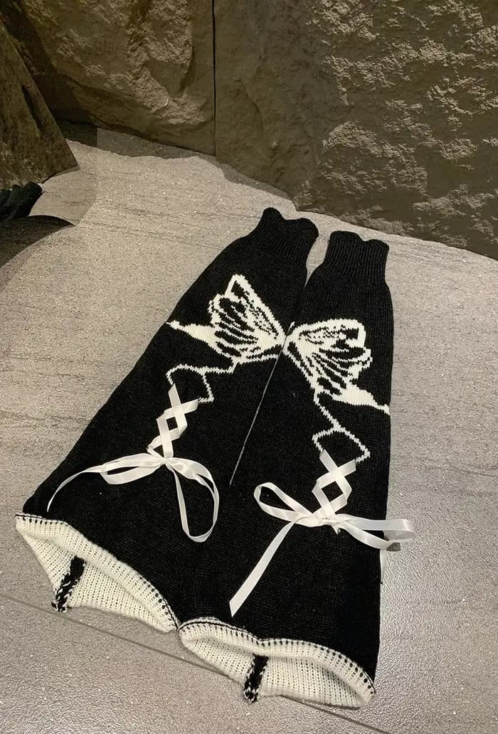 Ensemble de chaussettes Tube longues en soie Y2k, chauffe-jambes Lolita, avec cordon de serrage, JK Girl, paires de papillons