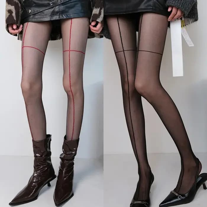 Collants en Nylon pour femmes, ligne de couture rayée croisée, Sexy, couture avant et arrière, ligne verticale, bas hauts Y2K