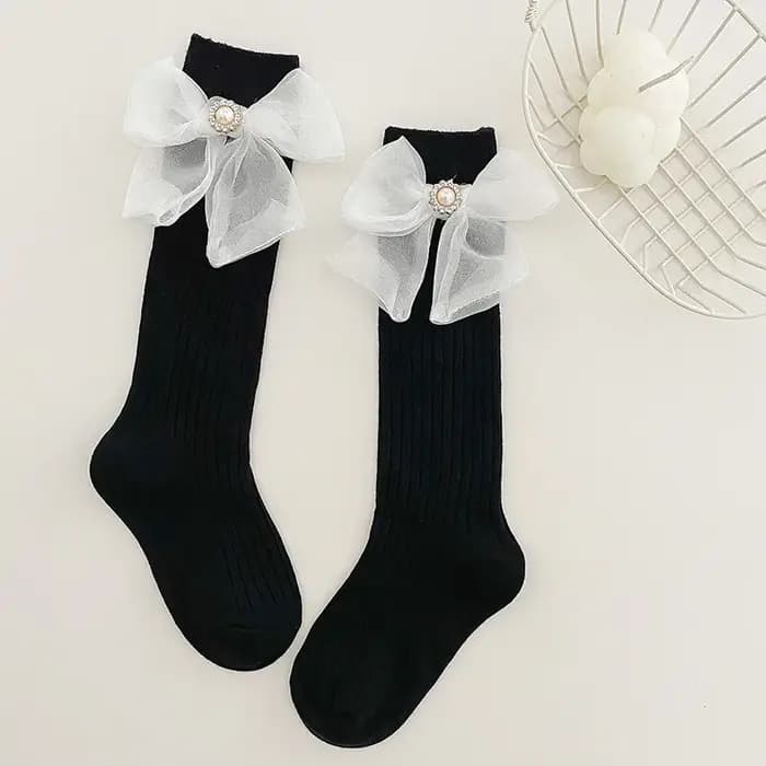 Filles chaussettes perle grand nœud papillon doux princesse mollet chaussette enfants bébé genou haut bas coton peigné sokken enfant en bas âge infantile