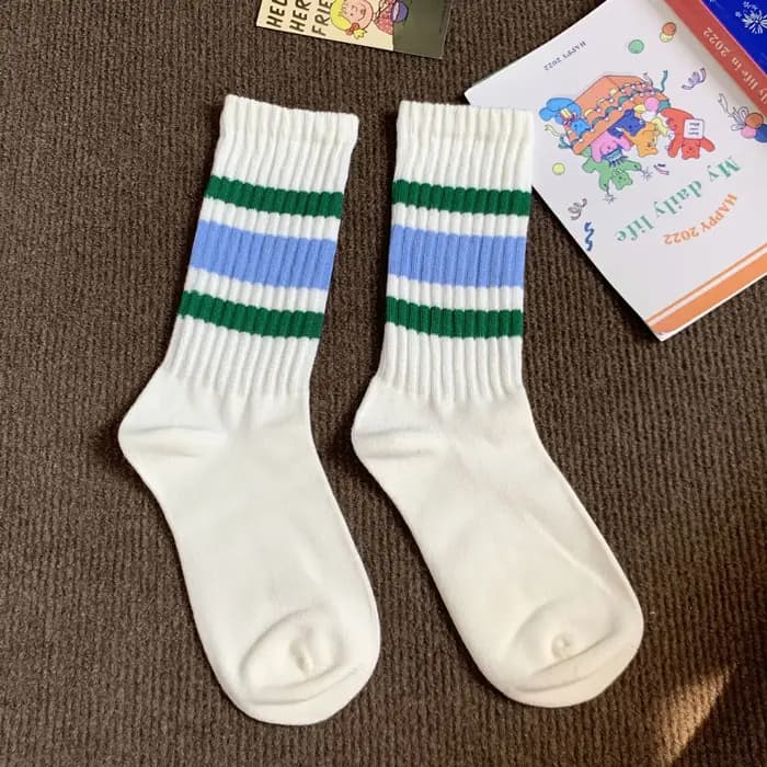 Chaussettes de sport mi-hautes rayées pour hommes
