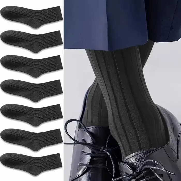 7 paires de costumes pour hommes d'affaires de couleur unie, robes formelles, chaussettes mi-tube, respirantes, absorbant la sueur, chaussettes universelles décontractées toutes saisons