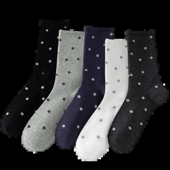 5 paires de chaussettes à semelle intermédiaire pour femmes, printemps/été, à pois, couleur classique noir et blanc, adaptées aux sports de plein air et aux loisirs