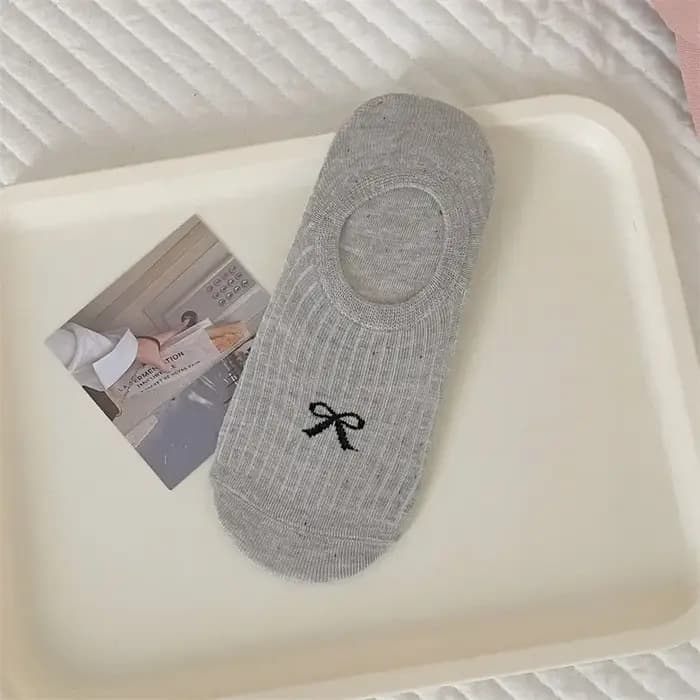 Chaussettes d'été en fil à pois fins pour femmes, avec nœud papillon, respirantes, Anti-talon, en pur coton, simples, coupe basse, invisibles, peu profondes