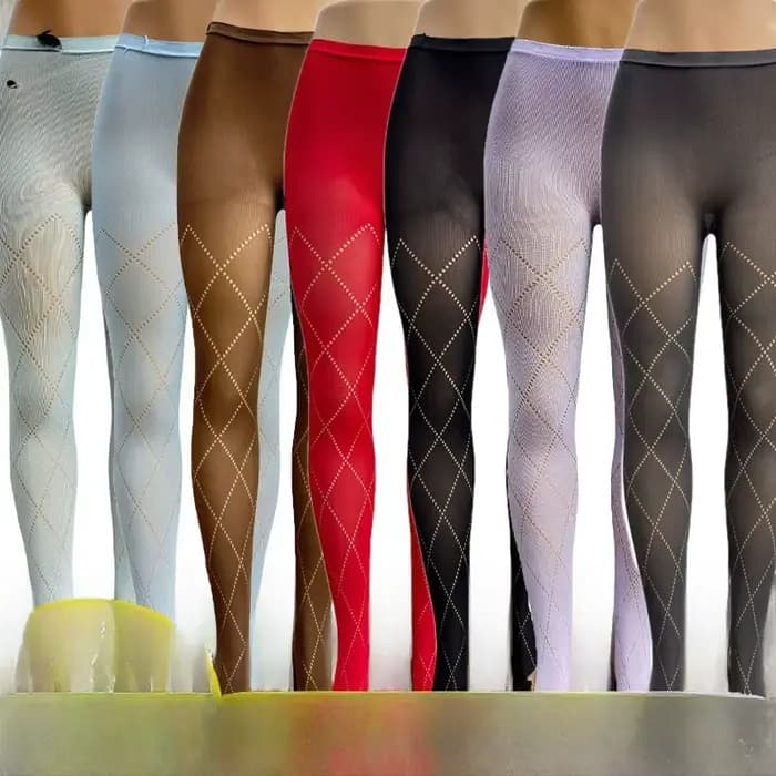 Collants amincissants à motifs de diamants ajourés gris pour femmes