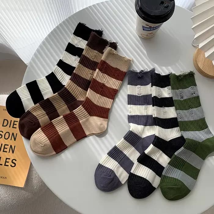 Chaussettes mi-mollet pour femmes, rayées, confortables, couleur café, style coréen, tendance, toutes occasions, pour le sport, printemps-automne