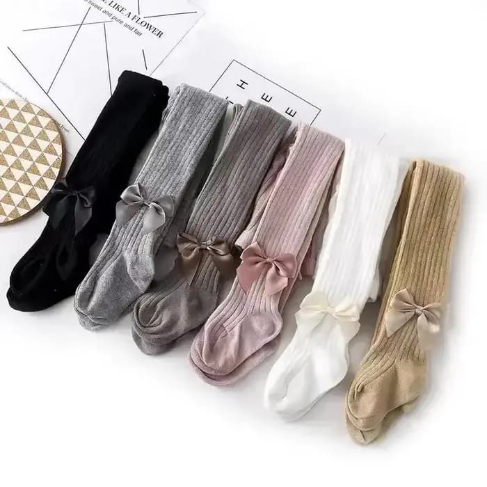 Collants à nœud papillon mignon pour filles tricoté coton hiver