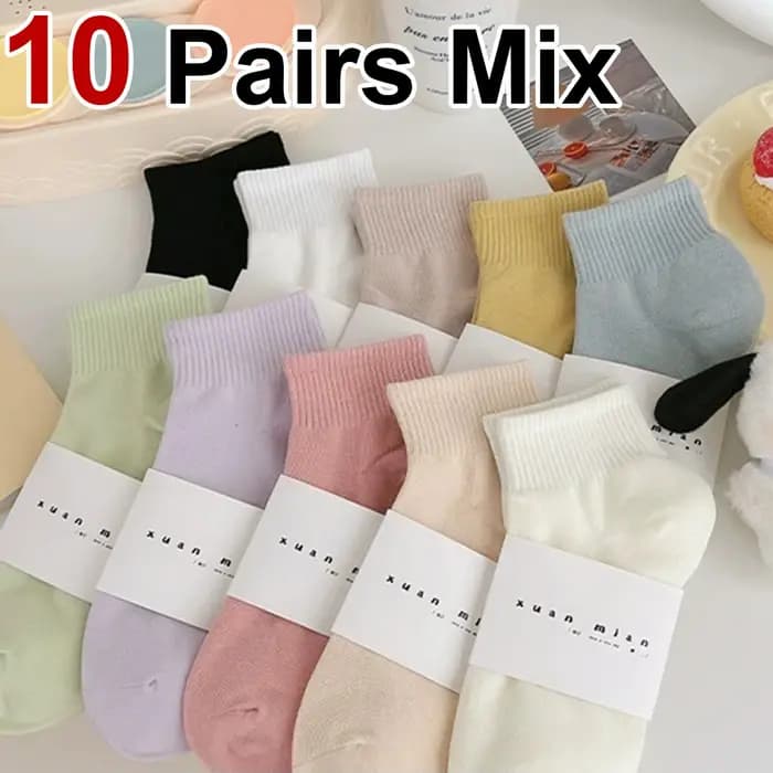 5/10 paires femmes Macaron couleur chaussette courte à la mode Simple doux confortable absorbant la sueur respirant