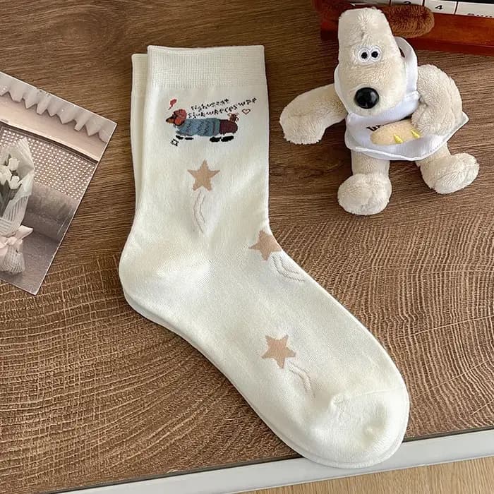 1/3/5 paires dessin animé teckel femmes mi-mollet chaussettes printemps été coton Kawaii mignon équipage chaussettes à la mode nouveauté chaussettes