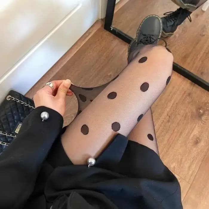 Bas imprimé à pois pour femmes, collants en maille résille, collants sans couture, nylon, noir, blanc, boîte de nuit, collants pour femmes, sexy