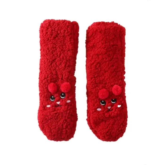 Chaussettes thermiques épaisses brodées mignonnes, chaussettes de couchage antidérapantes en peluche, chaussettes polaires d'hiver pour femmes, hommes et femmes