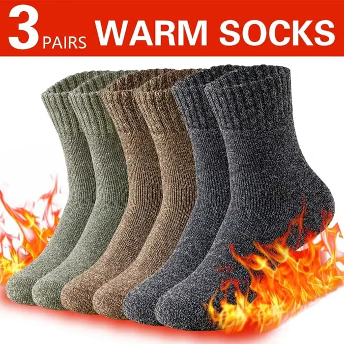 3 paires de chaussettes d'hiver en laine épaisse pour hommes, chaussettes de travail thermiques chau