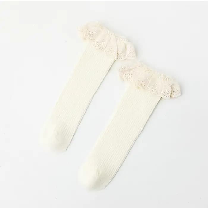 1 paire de chaussettes hautes pour bébés filles, longues, en coton doux, en dentelle, chauffe-jambes