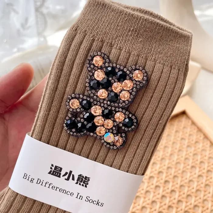 Chaussettes décoratives ours de dessin animé diamant, chaussettes pour femmes scintillantes à la mode, chaussettes de noël confortables et respirantes