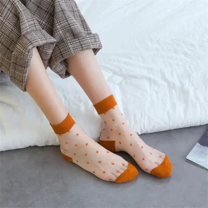 Chaussettes à pois en maille transparente respirante pour femmes