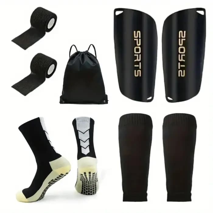 Ensemble de 5 pièces de chaussettes de football pour sports de plein air + protège-tibia +