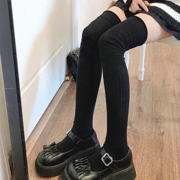 Bas de cuisse hauts pour femmes, chaussettes longues, sur le genou, thermique, chaud, coton, tube haut, leggings, monochromatique, document, femme, chimdécontracté