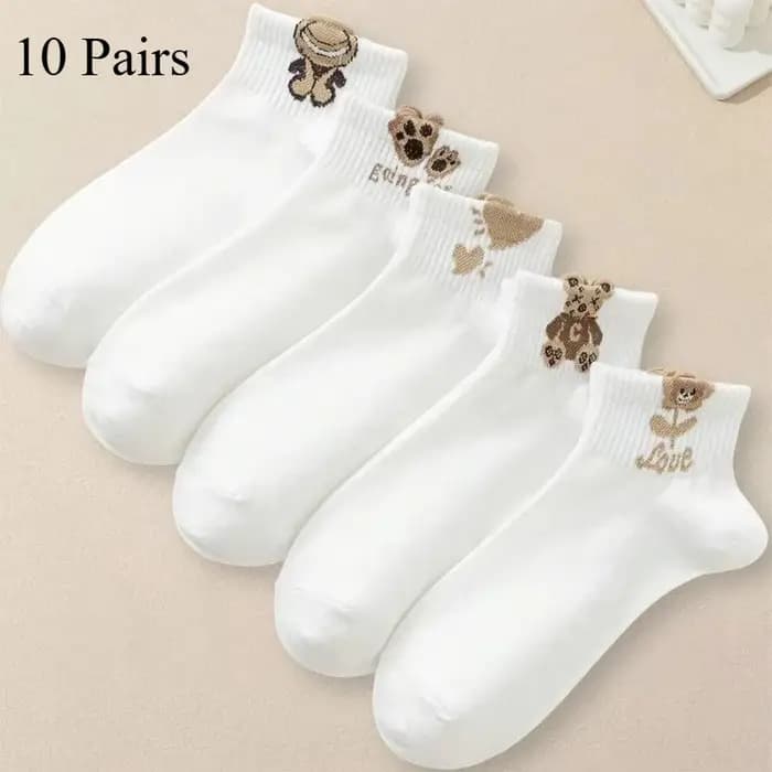 5/10/20 paires femmes dessin animé ours en peluche à motifs cheville chaussettes polyvalentes à la mode créative