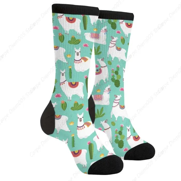Chaussettes mi-mollet décontractées pour hommes et femmes, Alpaga, Lama Novelty Crew, fur s Socks, F