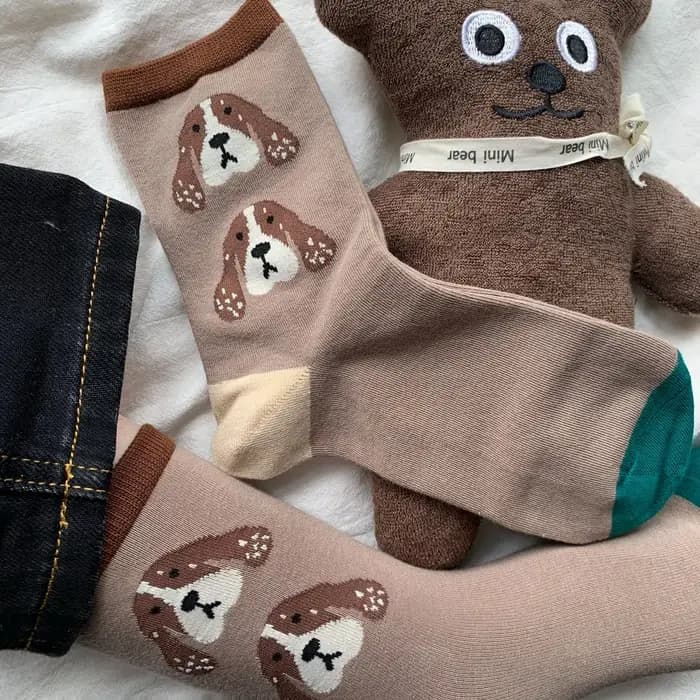 Chaussettes pour femmes en coton, mignonnes et décontractées, imprimées de dessins animés (chien, chat, tigre), courtes, mi-mollet, style streetwear, Calcetines Mujer