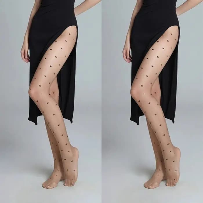 2 paires de collants noirs à pois pour femmes, ultra fins, résistants à l'usure, transparents, imprimés cœur, embellissants pour la peau, collants de printemps et d'été