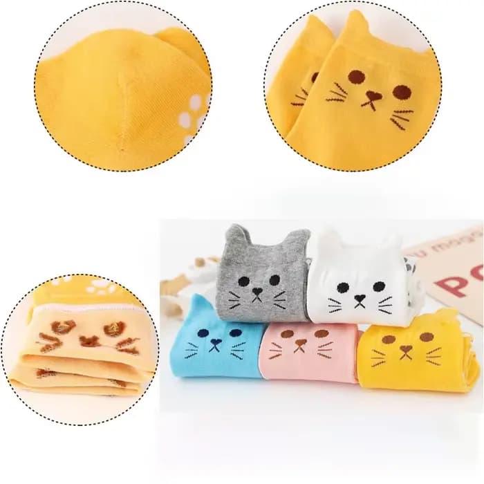 5 paires de chaussettes pour femmes en coton avec motif de pattes de chat
