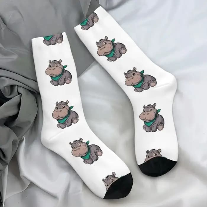 Moo Deng Pygmy Hippo criant chaussettes Kawaii bas unisexe hommes qualité cyclisme