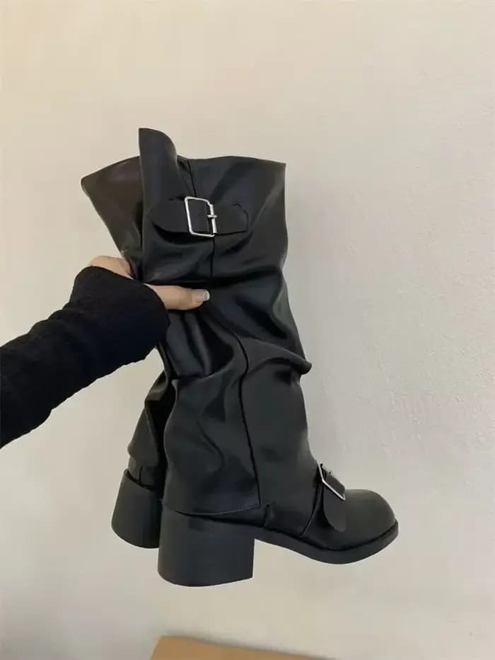 Femme bottes genou haute plate-forme talons épais tendance Punk gothique New Rock cuir mode chaussures pour femmes chaussures de moto Q221