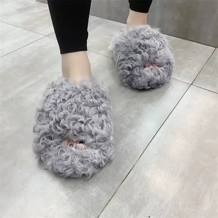 Intersect laine pantoufles femme maison en peluche curseur pour femme chaussures fourrure pantoufles