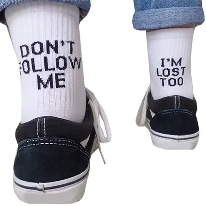 Livraison directe automne hiver hommes drôle Harajuku Humor mot imprimé chaussettes créatif Hip Hop rue Skateboard unisexe équipage heureux chaussette