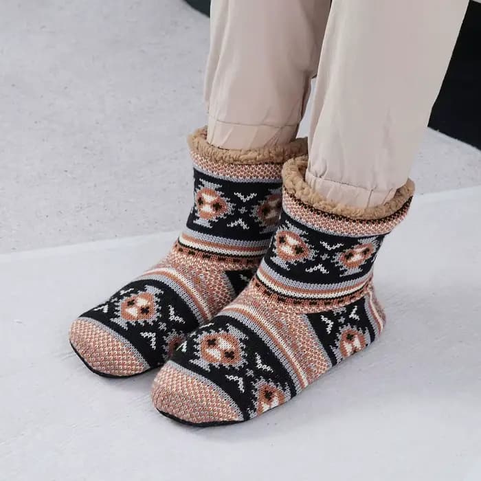 Chaussettes thermiques épaisses et mignonnes, pantoufles de couchage antidérapantes à rayures, bonne