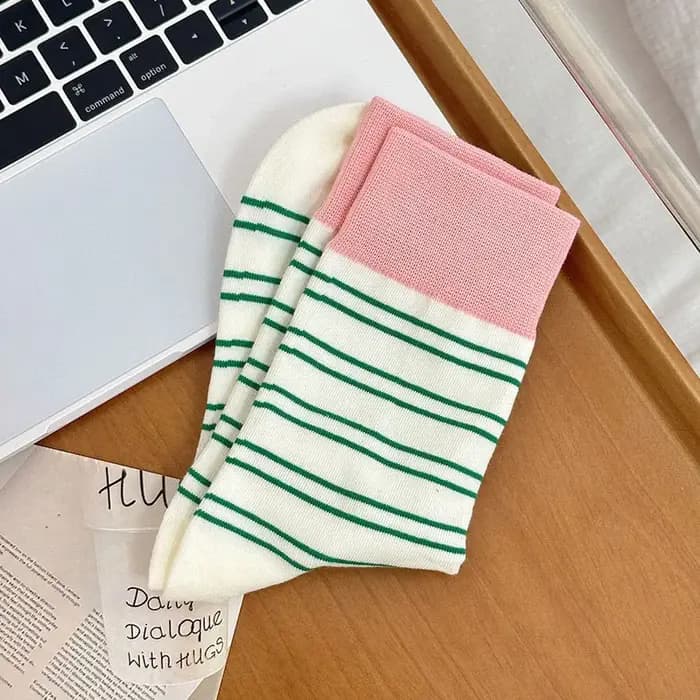 Mode femmes chaussettes rayées printemps automne mi Tube chaussette couleur bonbon mollet bas Absorption de la sueur